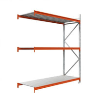 Průmyslové regály, přídavný modul, 250x240x100cm, 3 úrovně s kovovými policemi, 590kg na polici