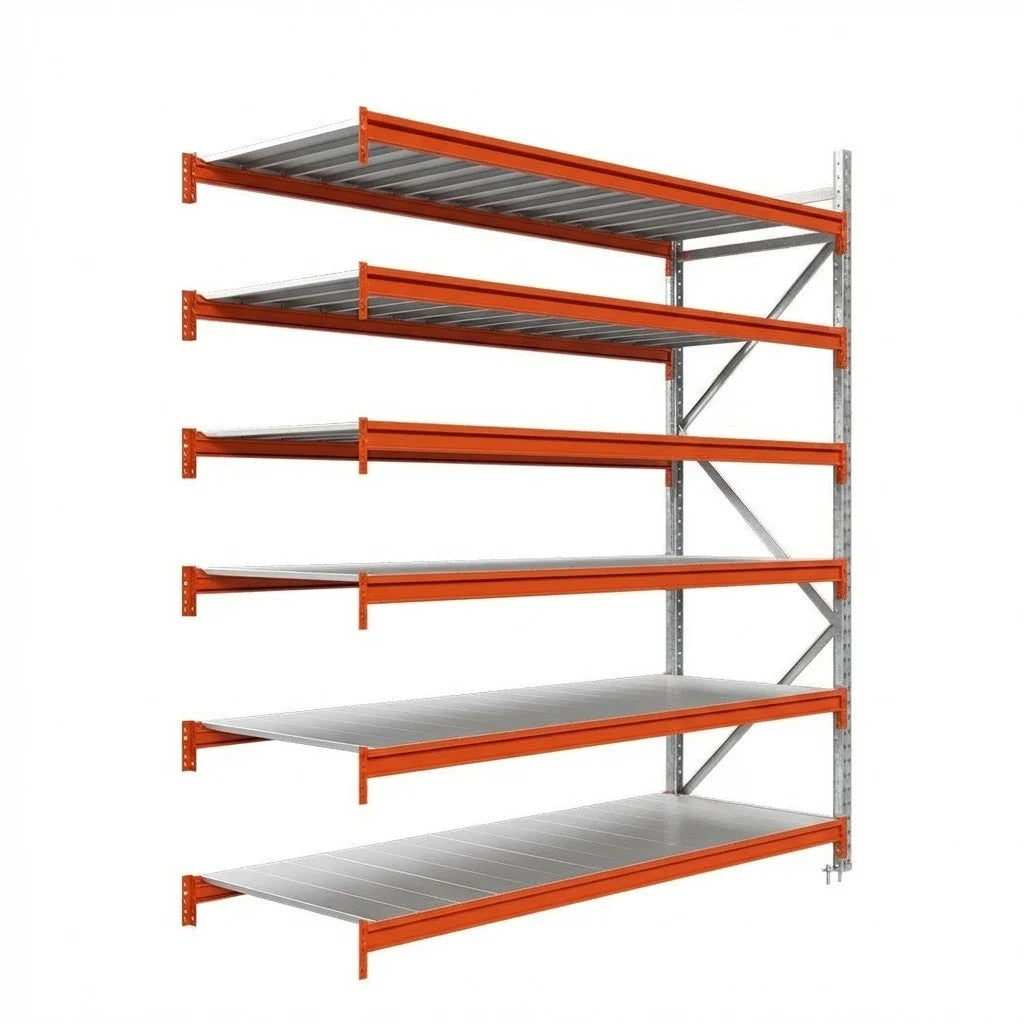 Priemyselný regál, prídavný modul, 250x225x100cm, 6 úrovní s kovovou policou, 660kg na policu