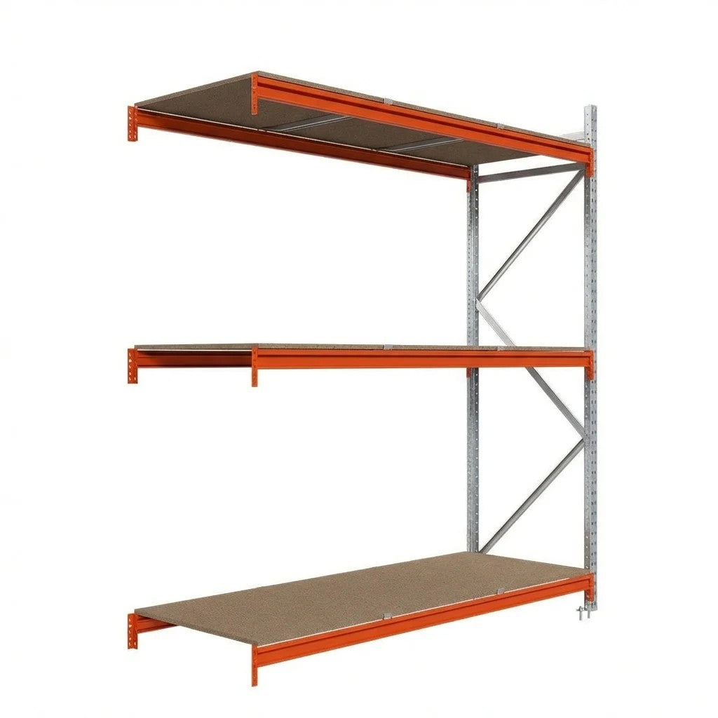 Průmyslové regály, přídavný modul, 250x150x80cm, 3 úrovně s DTD policemi, 975kg na polici