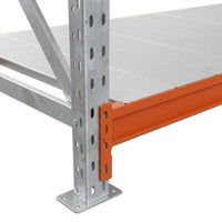 Nagy fesztávú állvány alapmodul, 250×185×80 cm, 7 szint, fém polccal, 790 kg/polc, horganyzott/narancs
