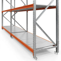 Nagy fesztávú állvány alapmodul, 250×185×80 cm, 7 szint, fém polccal, 790 kg/polc, horganyzott/narancs