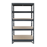 Graues Metallregal RIVET 90x45/90x60 mit 1 Verstrebung und 5 Ablagen, Vorderansicht