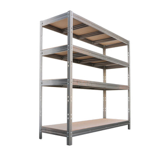 Seitenansicht verzinktes BullRackRivet HDF Metallregal 180x180x60 mit 3 Verstrebungen und 4 Ebenen