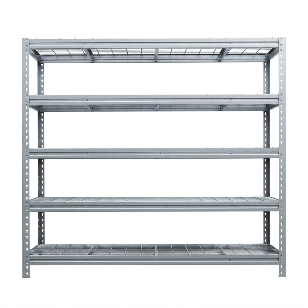 Vorderansicht verzinktes BullRackRivet Drahtregal 180x180x60 mit 3 Verstrebungen und 5 Ebenen