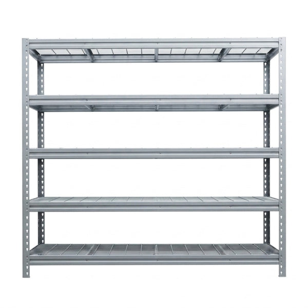 Vorderansicht verzinktes BullRackRivet Drahtregal 180x180x60 mit 3 Verstrebungen und 5 Ebenen