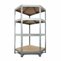 Estantería metálica de esquina 180x90x45x62cm con 4 paneles HDF galvanizada