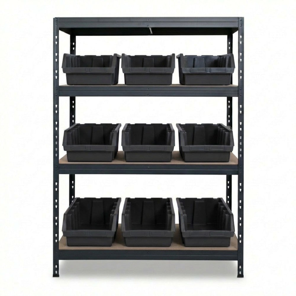 Fekete 4 szintes Ergobox5 fém polc 120x45 cm szegecsekkel