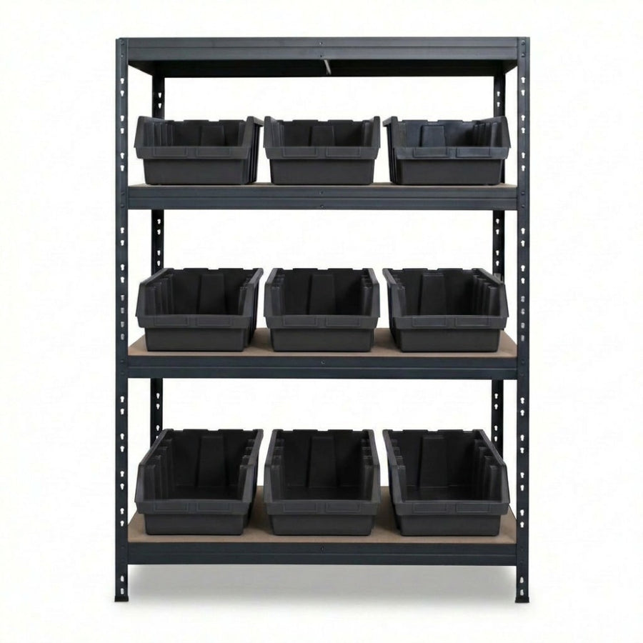 Fekete 4 szintes Ergobox5 fém polc 120x45 cm szegecsekkel