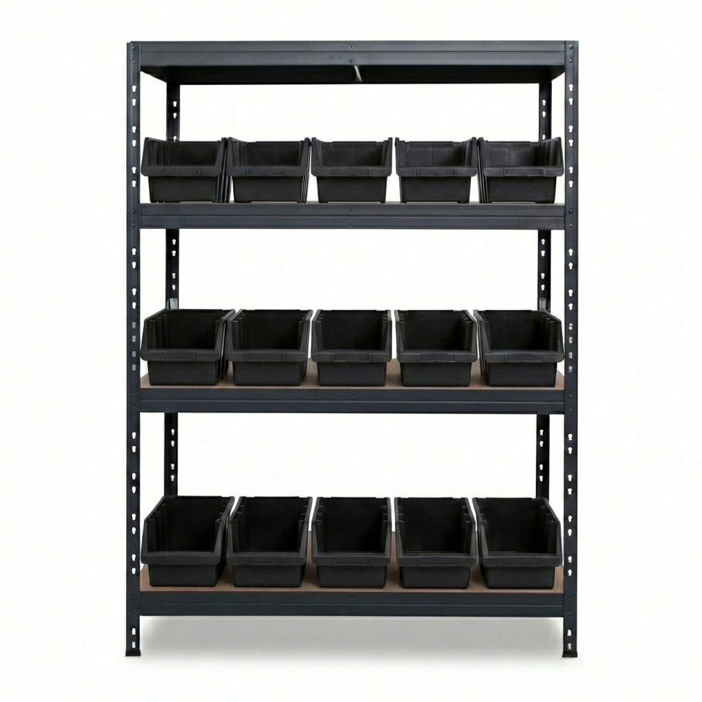 Černý 4patrový kovový regál Ergobox4 120x45 cm s nýty