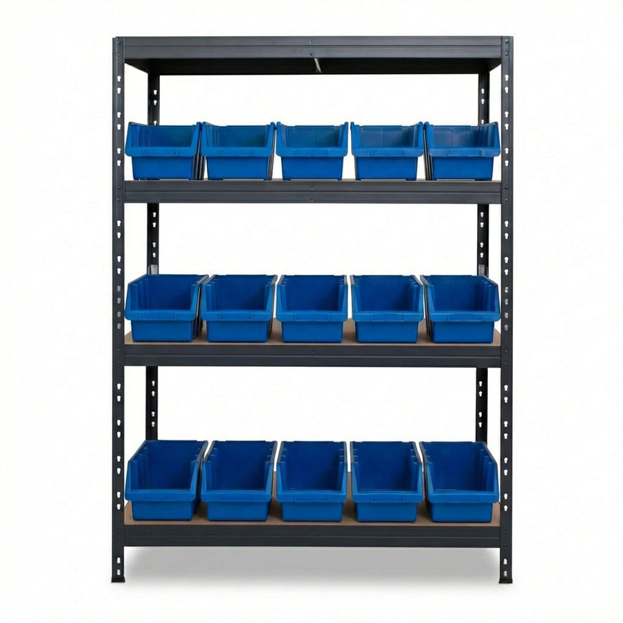 Niebieska metalowa półka Ergobox4 4-poziomowa 120x45 cm z nitami