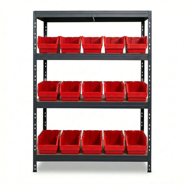 Červený štvropolicový kovový regál Ergobox4 120x45 cm s nýtmi