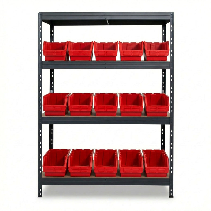 Rotes 4-stöckiges Ergobox4 Metallregal 120x45 cm mit Nieten