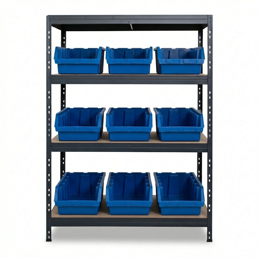 Blaues 4-stöckiges Ergobox5 Metallregal 120x45 cm mit Nieten