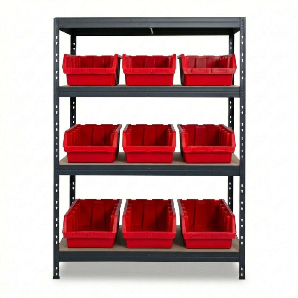 Czerwona metalowa półka Ergobox5 4-poziomowa 120x45 cm z nitami