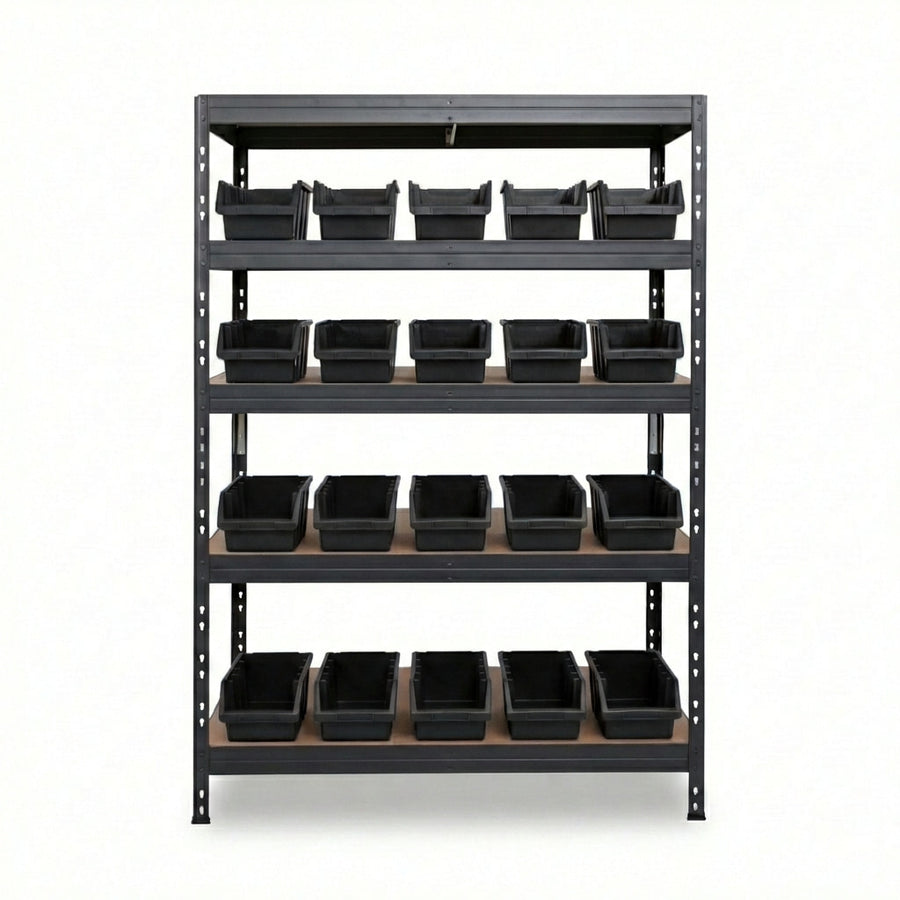 Schwarzes 5-stöckiges Ergobox4 Metallregal 120x45 cm mit Nieten