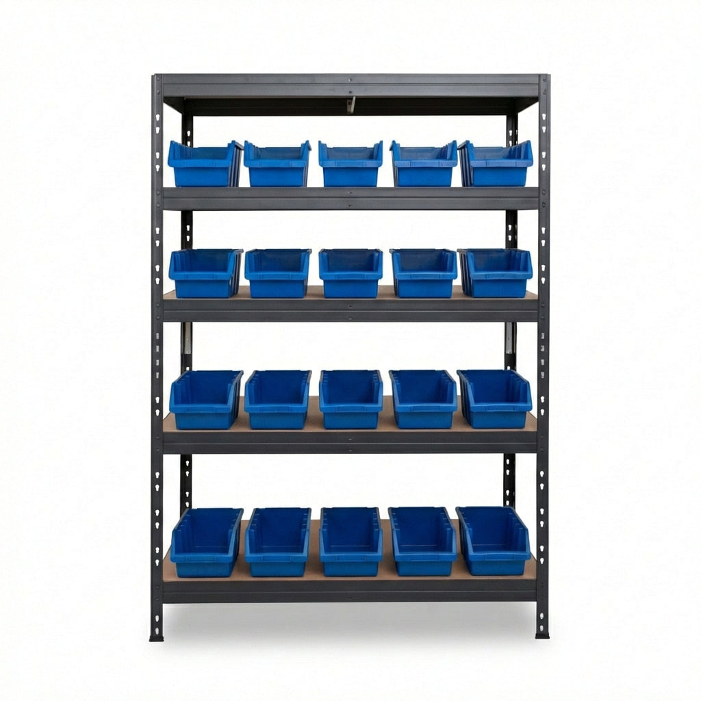 Niebieska metalowa półka Ergobox4 5-poziomowa 120x45 cm z nitami