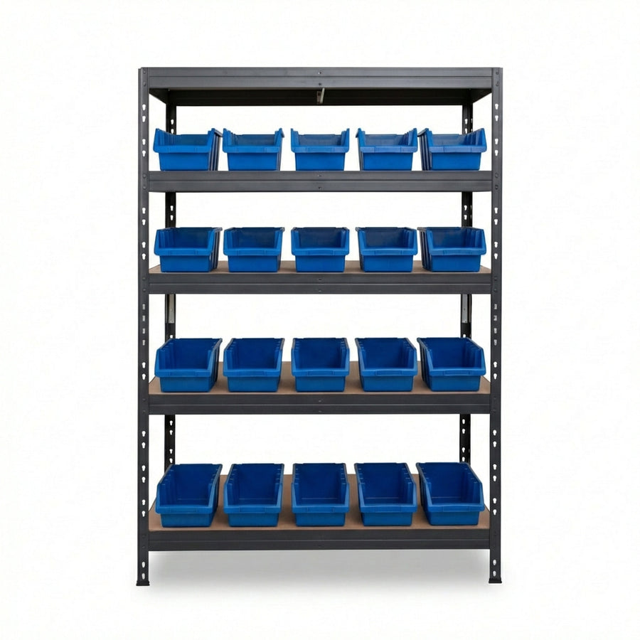 Niebieska metalowa półka Ergobox4 5-poziomowa 120x45 cm z nitami