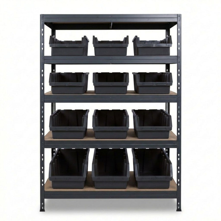 Czarna metalowa półka Ergobox5 5-poziomowa 120x45 cm z nitami