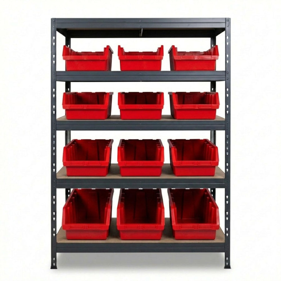 Červený päťposchodový kovový regál Ergobox5 120x45 cm s nýtmi