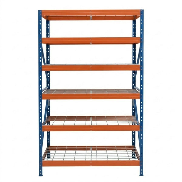 Modro-oranžový kovový regál DRM 252, 120x45 cm, 6 úrovní