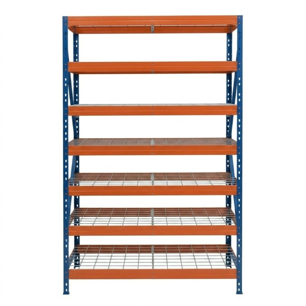 Blau-orange Metallregal DRM 252, 120x45 cm, 7 Ebenen