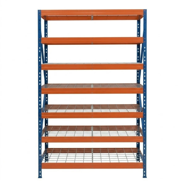 Blau-orange Metallregal DRM 252, 120x45 cm, 7 Ebenen