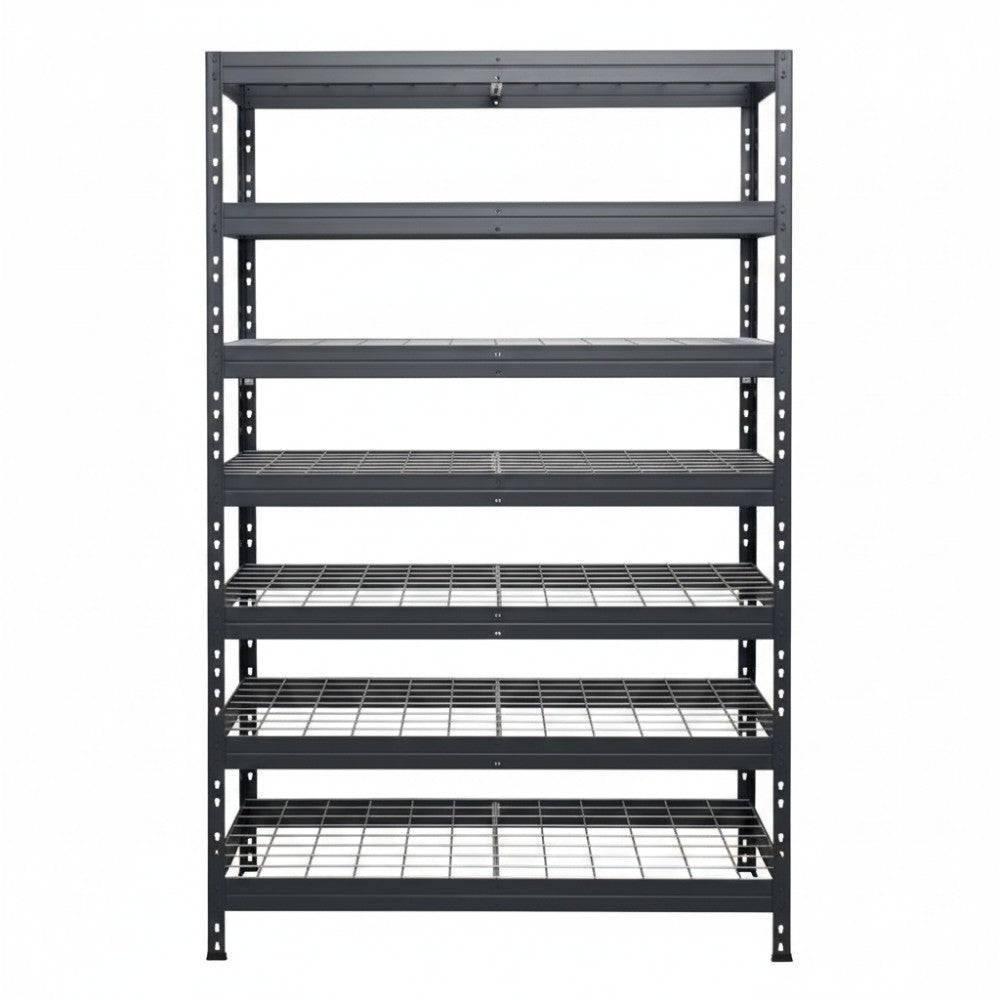 Graues Metallregal DRM 252, 120x45 cm, 7 Ebenen