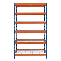 Modro-oranžový kovový regál Rivet DRM 252x90x45 cm so šiestimi policami na skladovanie