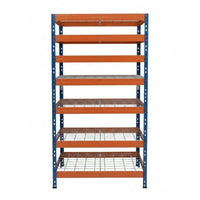 Modrý a oranžový kovový regál Rivet DRM 252x90x45 cm se 7 policemi