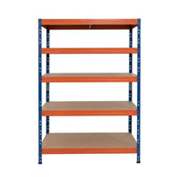 Modro-oranžový kovový regál Rivet DTD 252x120x45 cm s piatimi policami na skladovanie