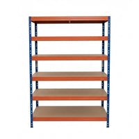 Modro-oranžový kovový regál Rivet DTD 252x120x45 cm so šiestimi policami na skladovanie