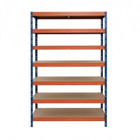 Modro-oranžový kovový regál Rivet DTD 252x120x45 cm so siedmimi policami na uskladnenie