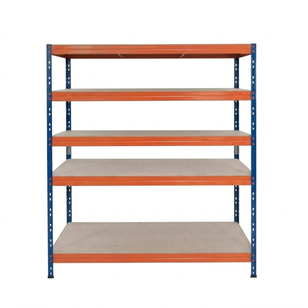 Modro-oranžový kovový regál Rivet DTD 252x150x60 cm s piatimi policami na uskladnenie