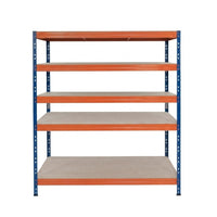 Modro-oranžový kovový regál Rivet DTD 252x150x60 cm s piatimi policami na uskladnenie