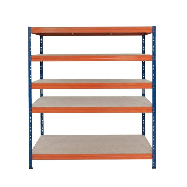 Metallregal Rivet DTD 252x150x60 cm, 5 Ebenen, blau-orange lackiert