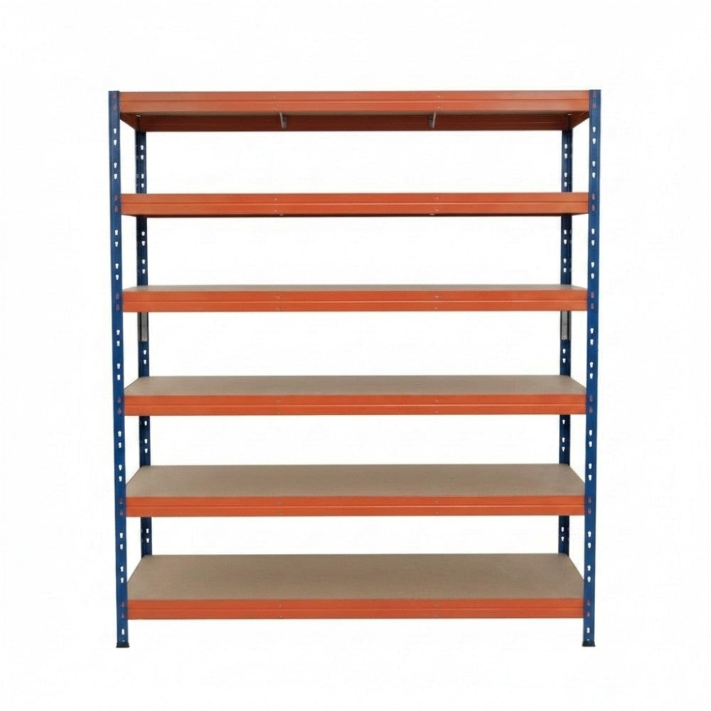 Modro-oranžový kovový regál Rivet DTD 252x150x60 cm so šiestimi policami na skladovanie