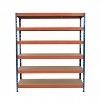 Modro-oranžový kovový regál Rivet DTD 252x150x60 cm so šiestimi policami na skladovanie