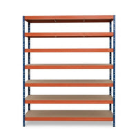 Blau-orange Metallregal Rivet DTD 252x150x60 cm mit 7 Ebenen