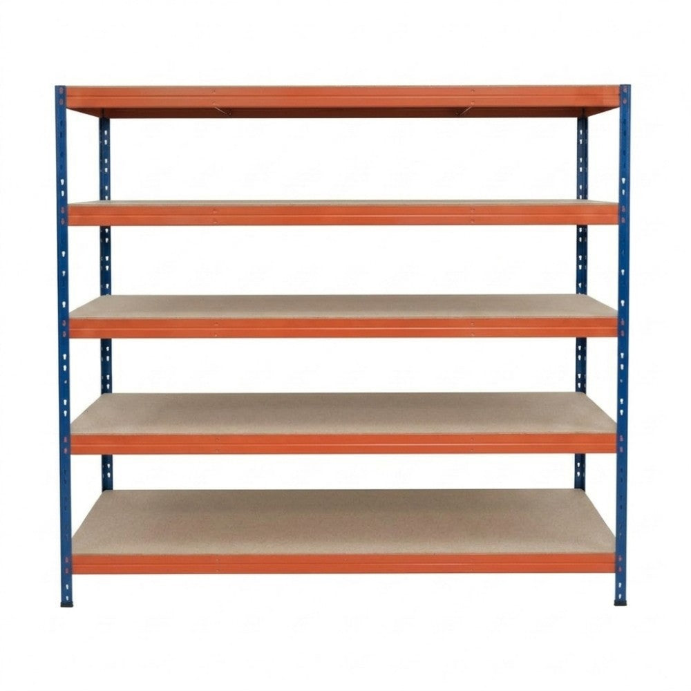 Modrý a oranžový kovový regál Rivet DTD 252x180x45 cm se 5 policemi