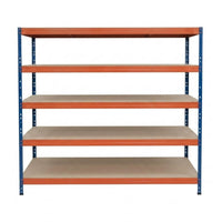 Modrý a oranžový kovový regál Rivet DTD 252x180x45 cm se 5 policemi