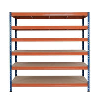 Modro-oranžový kovový regál 252x180x45 cm so 6 policami, univerzálny a pevný
