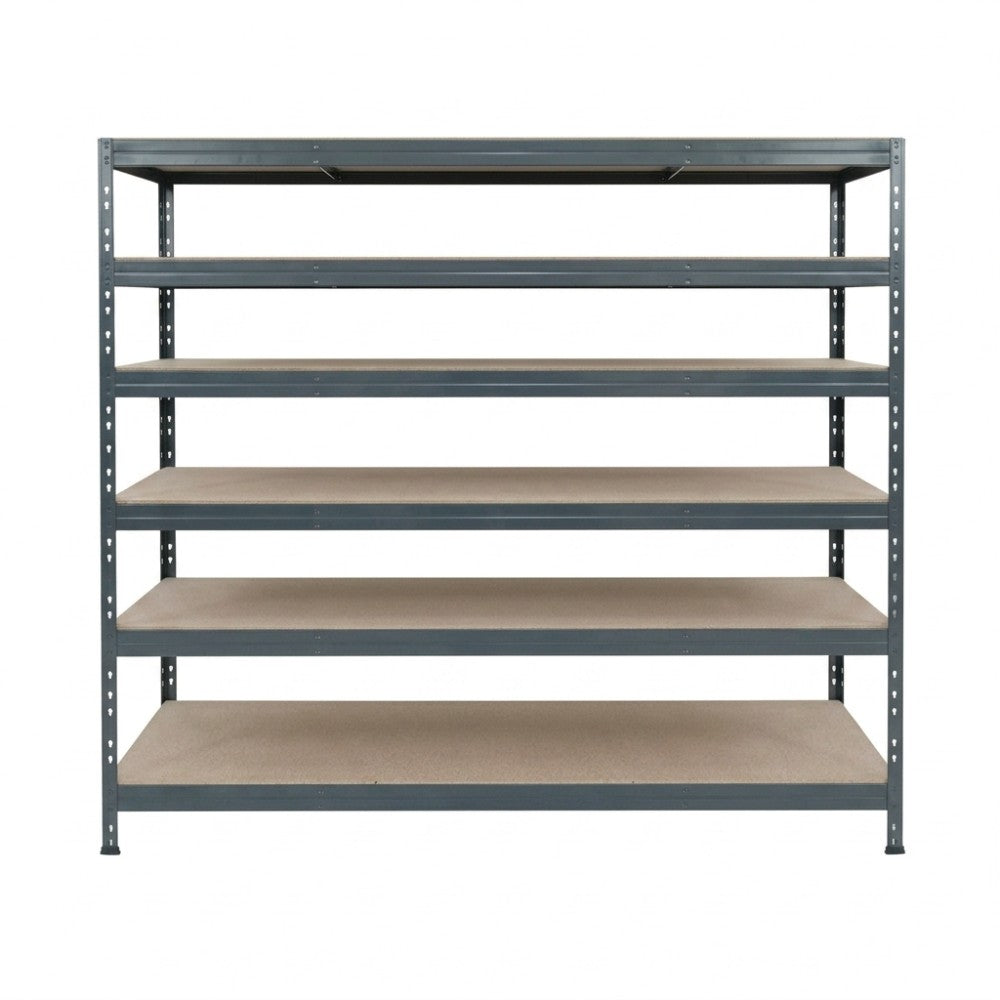 Šedý kovový regál 252x180x45 cm so 6 policami, pevný a funkčný