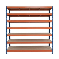Modro-oranžový kovový regál 252x180x45 cm so 7 policami, stabilný a praktický