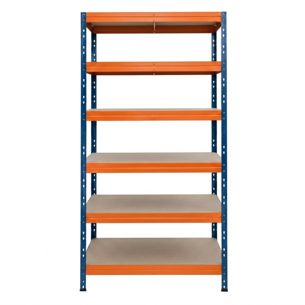 Metallregal mit 6 Ebenen in Blau und Orange, stabil und vielseitig einsetzbar