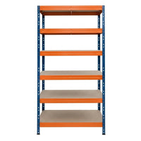 Metallregal mit 6 Ebenen in Blau und Orange, stabil und vielseitig einsetzbar