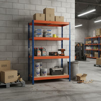 Schwerlastregal RIVET PRO 252x150x60 Spanplatte 7 Ebenen Blau-Orange