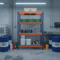 Schwerlastregal RIVET PRO 252x120x60 Stahlgitterboden 7 Ebenen Blau-Orange