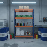 Schwerlastregal RIVET PRO 252x180x45 Stahlgitterboden 7 Ebenen Blau-Orange