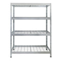 Galvanizovaný drôtený regál Rivet Pro so štyrmi policami, šírka 120 cm, pohľad spredu