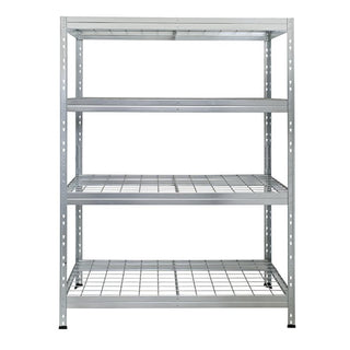 Galvanizovaný drôtený regál Rivet Pro so štyrmi policami, šírka 120 cm, pohľad spredu